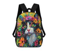 sinyumoney Mochila 17inch Impresa En 3D Colorful Floral Cat Art Print-1 Mochilas Escolares Ligeras De Viaje Para Niños Y Niñas, Ideales Para Estudiantes De Secundaria.