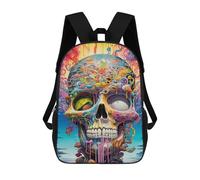 sinyumoney Mochila 17inch Impresa En 3D Colorful Skull Artwork-1 Mochilas Escolares Ligeras De Viaje Para Niños Y Niñas, Ideales Para Estudiantes De Secundaria.