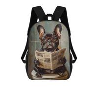 sinyumoney Mochila 17inch Impresa En 3D French Bulldog Reading Newspaper-2 Mochilas Escolares Ligeras De Viaje Para Niños Y Niñas, Ideales Para Estudiantes De Secundaria.