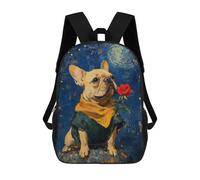 sinyumoney Mochila 17inch Impresa En 3D French Bulldog with Rose Painting Mochilas Escolares Ligeras De Viaje Para Niños Y Niñas, Ideales Para Estudiantes De Secundaria.