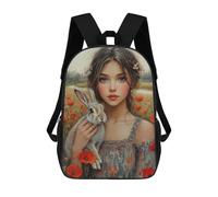 sinyumoney Mochila 17inch Impresa En 3D Girl with Rabbit in Poppy Field-1 Mochilas Escolares Ligeras De Viaje Para Niños Y Niñas, Ideales Para Estudiantes De Secundaria.