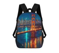 sinyumoney Mochila 17inch Impresa En 3D Golden Gate Bridge Night Lights Mochilas Escolares Ligeras De Viaje Para Niños Y Niñas, Ideales Para Estudiantes De Secundaria.