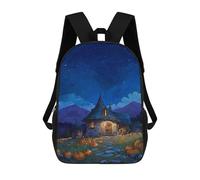 sinyumoney Mochila 17inch Impresa En 3D Halloween Cottage with Pumpkins Mochilas Escolares Ligeras De Viaje Para Niños Y Niñas, Ideales Para Estudiantes De Secundaria.
