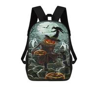 sinyumoney Mochila 17inch Impresa En 3D Halloween Scarecrow with Pumpkins Mochilas Escolares Ligeras De Viaje Para Niños Y Niñas, Ideales Para Estudiantes De Secundaria.