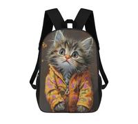 sinyumoney Mochila 17inch Impresa En 3D Kitten in Starry Jacket-1 Mochilas Escolares Ligeras De Viaje Para Niños Y Niñas, Ideales Para Estudiantes De Secundaria.