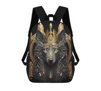 sinyumoney Mochila 17inch Impresa En 3D Lord Wolf Golden Art Deco Mochilas Escolares Ligeras De Viaje Para Niños Y Niñas, Ideales Para Estudiantes De Secundaria.