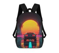 sinyumoney Mochila 17inch Impresa En 3D Neon Sunset Car Scene Mochilas Escolares Ligeras De Viaje Para Niños Y Niñas, Ideales Para Estudiantes De Secundaria.
