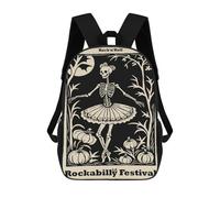 sinyumoney Mochila 17inch Impresa En 3D Rockabilly Festival Skeleton Ballerina Poster Mochilas Escolares Ligeras De Viaje Para Niños Y Niñas, Ideales Para Estudiantes De Secundaria.