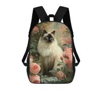 sinyumoney Mochila 17inch Impresa En 3D Siam Cat with Roses Mochilas Escolares Ligeras De Viaje Para Niños Y Niñas, Ideales Para Estudiantes De Secundaria.