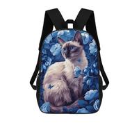 sinyumoney Mochila 17inch Impresa En 3D Siamese Cat in Blue Flowers Mochilas Escolares Ligeras De Viaje Para Niños Y Niñas, Ideales Para Estudiantes De Secundaria.