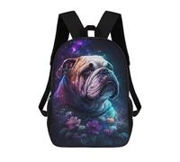 sinyumoney Mochila 17inch Impresa En 3D Space Bulldog with Flowers -4 Mochilas Escolares Ligeras De Viaje Para Niños Y Niñas, Ideales Para Estudiantes De Secundaria.