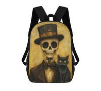 sinyumoney Mochila 17inch Impresa En 3D Steampunk Skeleton with Cat Mochilas Escolares Ligeras De Viaje Para Niños Y Niñas, Ideales Para Estudiantes De Secundaria.