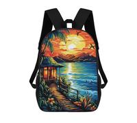 sinyumoney Mochila 17inch Impresa En 3D Tropical Sunset Hut Scene Mochilas Escolares Ligeras De Viaje Para Niños Y Niñas, Ideales Para Estudiantes De Secundaria.