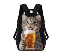 sinyumoney Mochila 3D Divertida Y Genial Para Adolescentes (niños Y Niñas) Cat Drinking Beer Mochila Con Estampado 3D Para Niños, Mochila Escolar Para Niños De Primaria 17inch