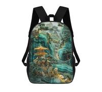 Sinyumoney Mochila 3D Impreso Mochila Para Niños Dance of The Deep, Mochila De Moda Para Escuela, Viajes Y Ocio, Mochila Grande Para Niños Y Niñas, Templo del bosque de montaña, 17"
