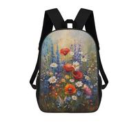 Sinyumoney Mochila 3D Impreso Para Niños Linda Blanco Conejo Mochila De Moda Para La Escuela, Viajes Y Ocio, Mochila Grande Para Niños Y Niñas, Wildflower Field, 17"