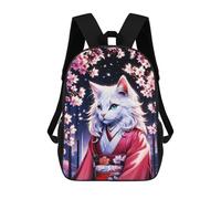 Sinyumoney Mochila 3D Impreso Para Niños Linda Blanco Conejo Mochila De Moda Para La Escuela, Viajes Y Ocio, Mochila Grande Para Niños Y Niñas, Anime Cat In Kimono, 17"