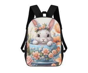 Sinyumoney Mochila 4Niñas Mystic Wolf Mochila Escolar Niño Impreso 3D Mochila Casual Y Ligero Para Estudiantes, Cute Rabbit In A Cup, 17"