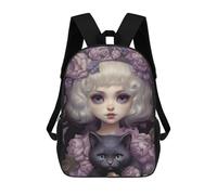 Sinyumoney Mochila 4Niñas Snow Blanco Mochila Escolar Niño Impreso 3D Mochila Casual Y Ligero Para Estudiantes, Fantasy Cat Lady, 17"