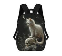 Sinyumoney Mochila 4Niñas Snow Blanco Mochila Escolar Niño Impreso 3D Mochila Casual Y Ligero Para Estudiantes, Gato blanco y calavera, 17"