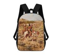 Sinyumoney Mochila 4Niñas Vaquero Breaking The Horse Mochila Escolar Niño Impreso En 3D, Mochila Casual Y Ligero Para Colegios, Indios en la batalla, 17"