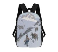 Sinyumoney Mochila 4Niñas Vaquero Breaking The Horse Mochila Escolar Niño Impreso En 3D, Mochila Casual Y Ligero Para Colegios, Indian Hunters In Snow, 17"