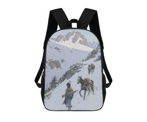 Sinyumoney Mochila 4Niñas Vaquero Breaking The Horse Mochila Escolar Niño Impreso En 3D, Mochila Casual Y Ligero Para Colegios, Indian Hunters In Snow, 17"
