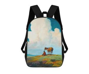 Sinyumoney Mochila 4Niñas Vaquero Breaking The Horse Mochila Escolar Niño Impreso En 3D, Mochila Casual Y Ligero Para Colegios, Lone Indian With Horse, 17"