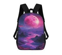 sinyumoney Mochila De 17 Pulgadas Alien Landscape with Pink Planet, Mochila Escolar Impresa En 3D, Bolsa Para El Almuerzo Escolar, Mochila De Viaje, Mochila Para Amigos Para Niñas Y Niños.