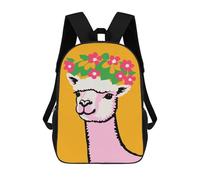 sinyumoney Mochila De 17 Pulgadas Alpaca with Flower Crown, Mochila Escolar Impresa En 3D, Bolsa Para El Almuerzo Escolar, Mochila De Viaje, Mochila Para Amigos Para Niñas Y Niños.
