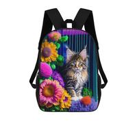 sinyumoney Mochila De 17 Pulgadas Colorful Flowers with Cute Kitten, Mochila Escolar Impresa En 3D, Bolsa Para El Almuerzo Escolar, Mochila De Viaje, Mochila Para Amigos Para Niñas Y Niños.