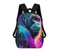 sinyumoney Mochila De 17 Pulgadas Colorful Gorilla Portrait Art Print, Mochila Escolar Impresa En 3D, Bolsa Para El Almuerzo Escolar, Mochila De Viaje, Mochila Para Amigos Para Niñas Y Niños.
