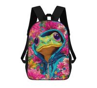 sinyumoney Mochila De 17 Pulgadas Frog in Hoodie with Flowers-1, Mochila Escolar Impresa En 3D, Bolsa Para El Almuerzo Escolar, Mochila De Viaje, Mochila Para Amigos Para Niñas Y Niños.