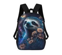 sinyumoney Mochila De 17 Pulgadas Galactic Sloth with Flowers -1, Mochila Escolar Impresa En 3D, Bolsa Para El Almuerzo Escolar, Mochila De Viaje, Mochila Para Amigos Para Niñas Y Niños.
