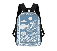 sinyumoney Mochila De 17 Pulgadas Monochromatic Landscape with Floral Border, Mochila Escolar Impresa En 3D, Bolsa Para El Almuerzo Escolar, Mochila De Viaje, Mochila Para Amigos Para Niñas Y Niños.