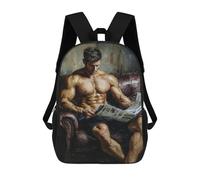 sinyumoney Mochila De 17 Pulgadas Muscular Man Reading Newspaper -1, Mochila Escolar Impresa En 3D, Bolsa Para El Almuerzo Escolar, Mochila De Viaje, Mochila Para Amigos Para Niñas Y Niños.