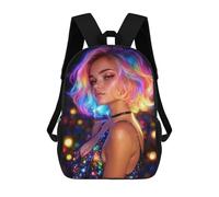 sinyumoney Mochila De 17 Pulgadas Neon Hair Woman, Mochila Escolar Impresa En 3D, Bolsa Para El Almuerzo Escolar, Mochila De Viaje, Mochila Para Amigos Para Niñas Y Niños.