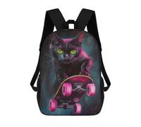 sinyumoney Mochila De 17 Pulgadas Neon Skateboarding Cat Art Print, Mochila Escolar Impresa En 3D, Bolsa Para El Almuerzo Escolar, Mochila De Viaje, Mochila Para Amigos Para Niñas Y Niños.