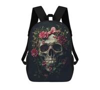 sinyumoney Mochila De 17 Pulgadas Skull with Pink Roses Decorated, Mochila Escolar Impresa En 3D, Bolsa Para El Almuerzo Escolar, Mochila De Viaje, Mochila Para Amigos Para Niñas Y Niños.