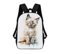 sinyumoney Mochila De 17 Pulgadas Watercolor Birman Cat Baby, Mochila Escolar Impresa En 3D, Bolsa Para El Almuerzo Escolar, Mochila De Viaje, Mochila Para Amigos Para Niñas Y Niños.