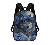 sinyumoney Mochila De 17 Pulgadas Wolf Moon Blue Flowers, Mochila Escolar Impresa En 3D, Bolsa Para El Almuerzo Escolar, Mochila De Viaje, Mochila Para Amigos Para Niñas Y Niños.
