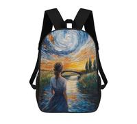 sinyumoney Mochila de anime Men in Purple Moon para escuela, trabajo, laptop, mochila para hombres, mujeres y adolescentes, Puente de noche estrellada, 17"