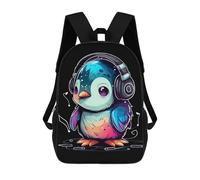 sinyumoney Mochila Escolar Baby Penguin with Headphon Impresa En 3D Para Libros, Mochilas De Moda, Mochilas De Gran Capacidad, Mochilas De Viaje Para Niños