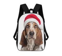 sinyumoney Mochila Escolar Basset Hound Dog with Santa Hat Impresa En 3D Con Bolsillos Grandes Para Niños, Mochilas Infantiles, Bolsas Para Libros, Mochila Escolar Para Niños 17inch