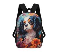 sinyumoney Mochila Escolar Cavalier King Charles Spaniel in Flowers Impresa En 3D Con Bolsillos Grandes Para Niños, Mochilas Infantiles, Bolsas Para Libros, Mochila Escolar Para Niños 17inch