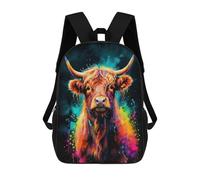 sinyumoney Mochila Escolar Colorful Highland Cow Neon Impresa En 3D Con Bolsillos Grandes Para Niños, Mochilas Infantiles, Bolsas Para Libros, Mochila Escolar Para Niños 17inch