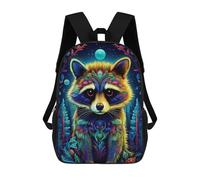 sinyumoney Mochila Escolar Colorful Raccoon in Fantasy Forest Impresa En 3D Con Bolsillos Grandes Para Niños, Mochilas Infantiles, Bolsas Para Libros, Mochila Escolar Para Niños 17inch