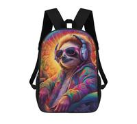 sinyumoney Mochila Escolar Colorful Sloth with Headphones Impresa En 3D Con Bolsillos Grandes Para Niños, Mochilas Infantiles, Bolsas Para Libros, Mochila Escolar Para Niños 17inch