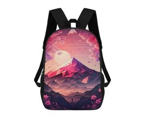 sinyumoney Mochila escolar con diseño de gato con sombrero superior, para trabajo, negocios, universidad, escuela, campus, al aire libre, viajes, deportes, Cherry Blossom Mountain Serenity, 17"