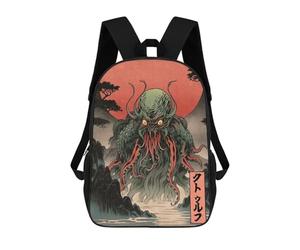 sinyumoney Mochila escolar con diseño de león, mochila informal para el trabajo, para hombres y mujeres, Creepy Japanese Cthulhu, 17"